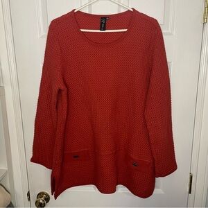Focus Casual Life 100% Cotton Red Cozy Pullover Lagenlook Tunic Top Large